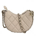 Chanel Shoulder Bag Mini Hobo CC Logo Crossbody Quilted Pochette Lambskin Beige