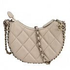 Chanel Shoulder Bag Mini Hobo CC Logo Crossbody Quilted Pochette Lambskin Beige