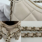 Chanel Shoulder Bag Mini Hobo CC Logo Crossbody Quilted Pochette Lambskin Beige — view 7