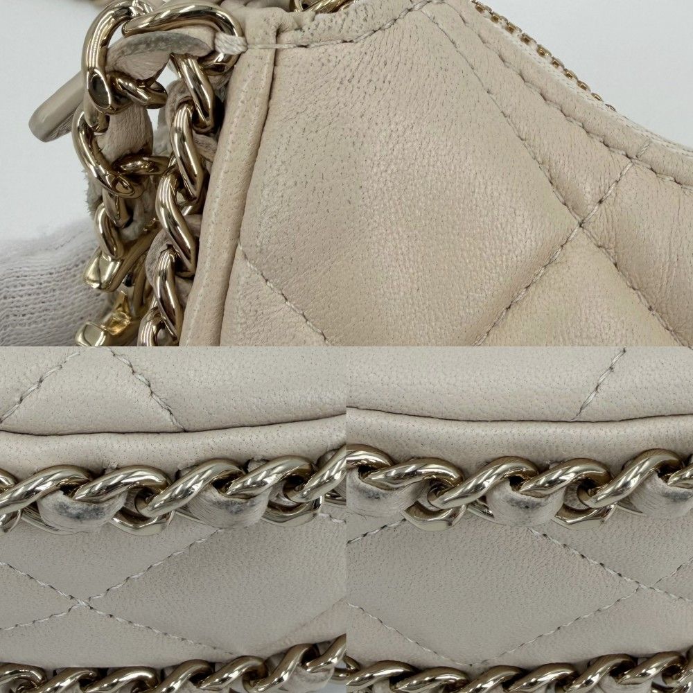 Chanel Shoulder Bag Mini Hobo CC Logo Crossbody Quilted Pochette Lambskin Beige — view 6