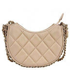 Chanel Shoulder Bag Mini Hobo CC Logo Crossbody Quilted Pochette Lambskin Beige — view 2