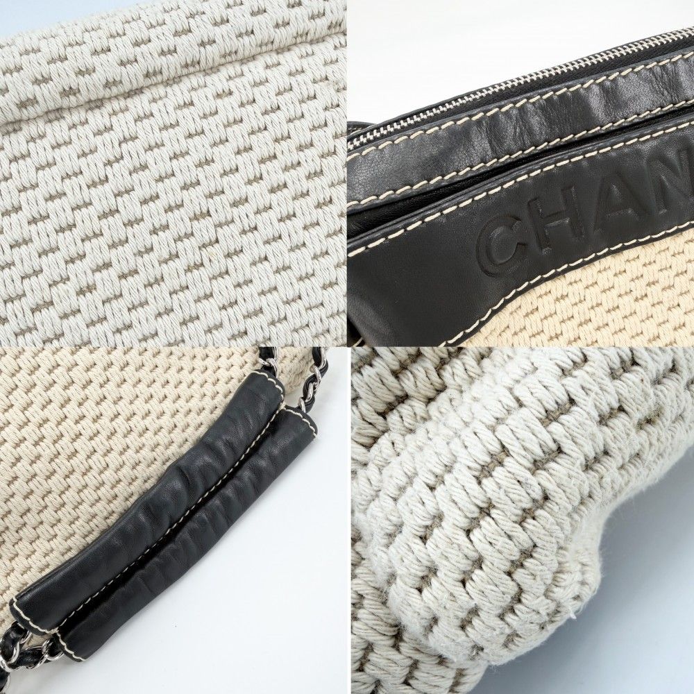 Chanel Handbag Logo Chain Shoulder Leather Canvas Beige Black Silver — view 8
