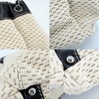 Chanel Handbag Logo Chain Shoulder Leather Canvas Beige Black Silver — view 7