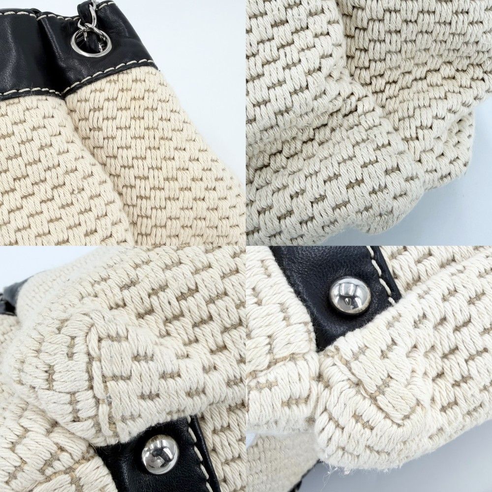 Chanel Handbag Logo Chain Shoulder Leather Canvas Beige Black Silver — view 7