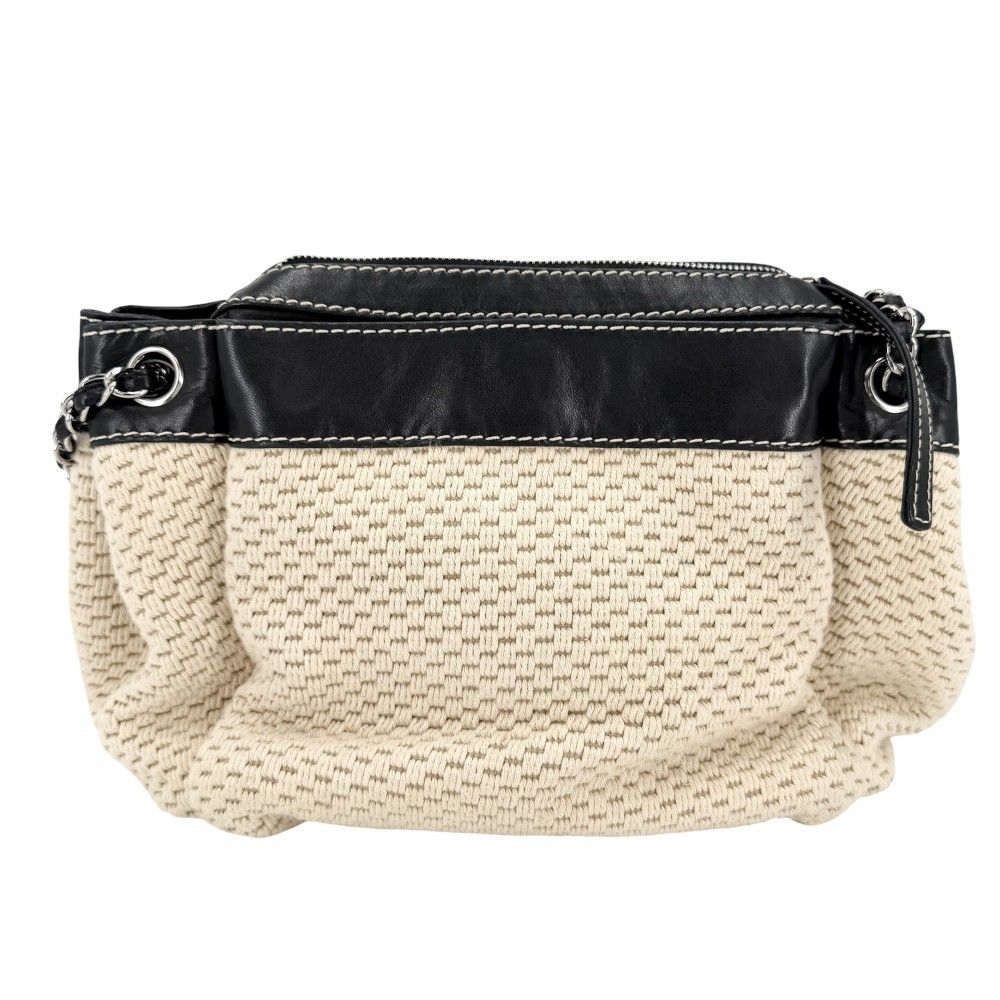 Chanel Handbag Logo Chain Shoulder Leather Canvas Beige Black Silver — view 2