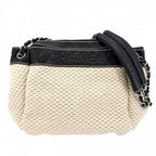 Chanel Handbag Logo Chain Shoulder Leather Canvas Beige Black Silver