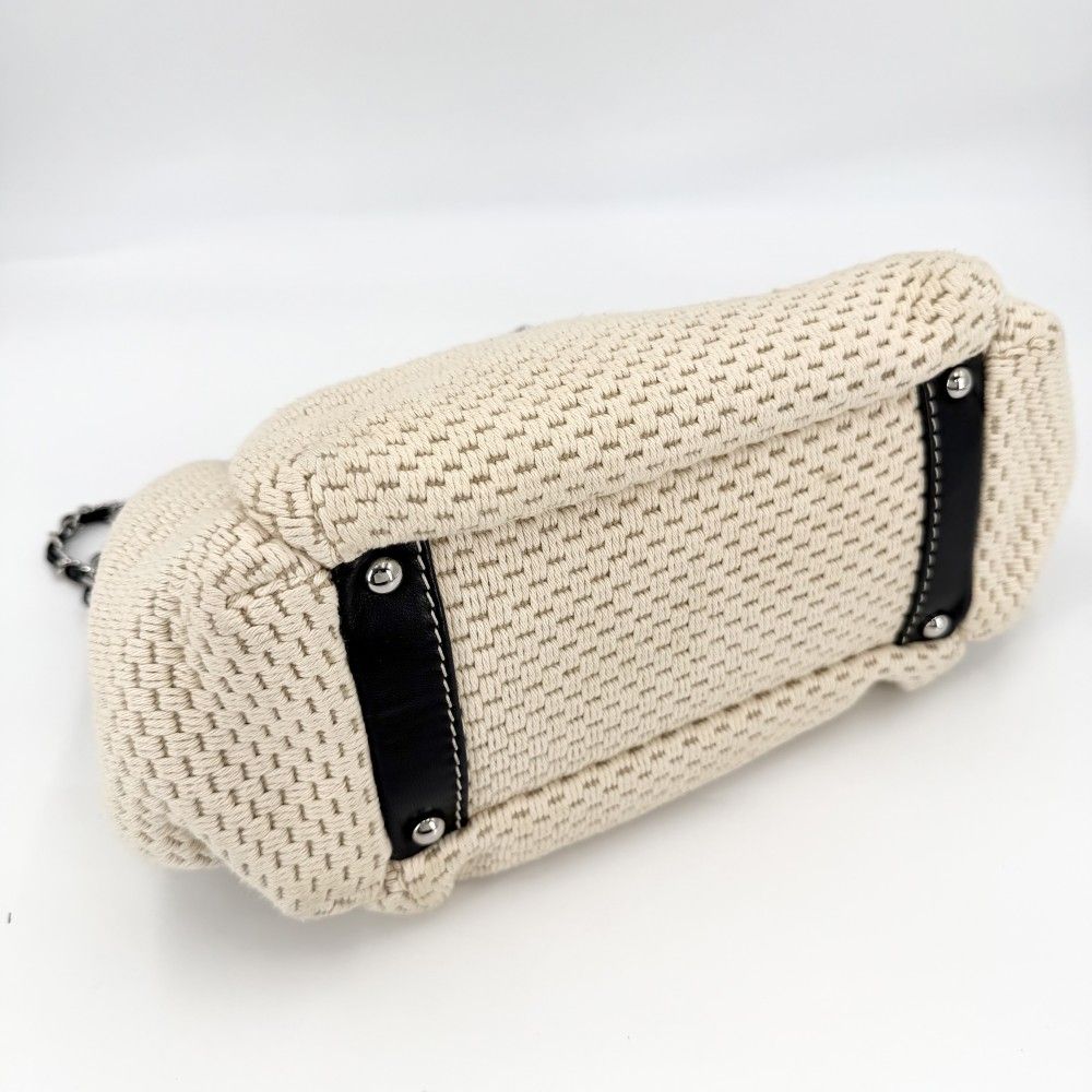 Chanel Handbag Logo Chain Shoulder Leather Canvas Beige Black Silver — view 3