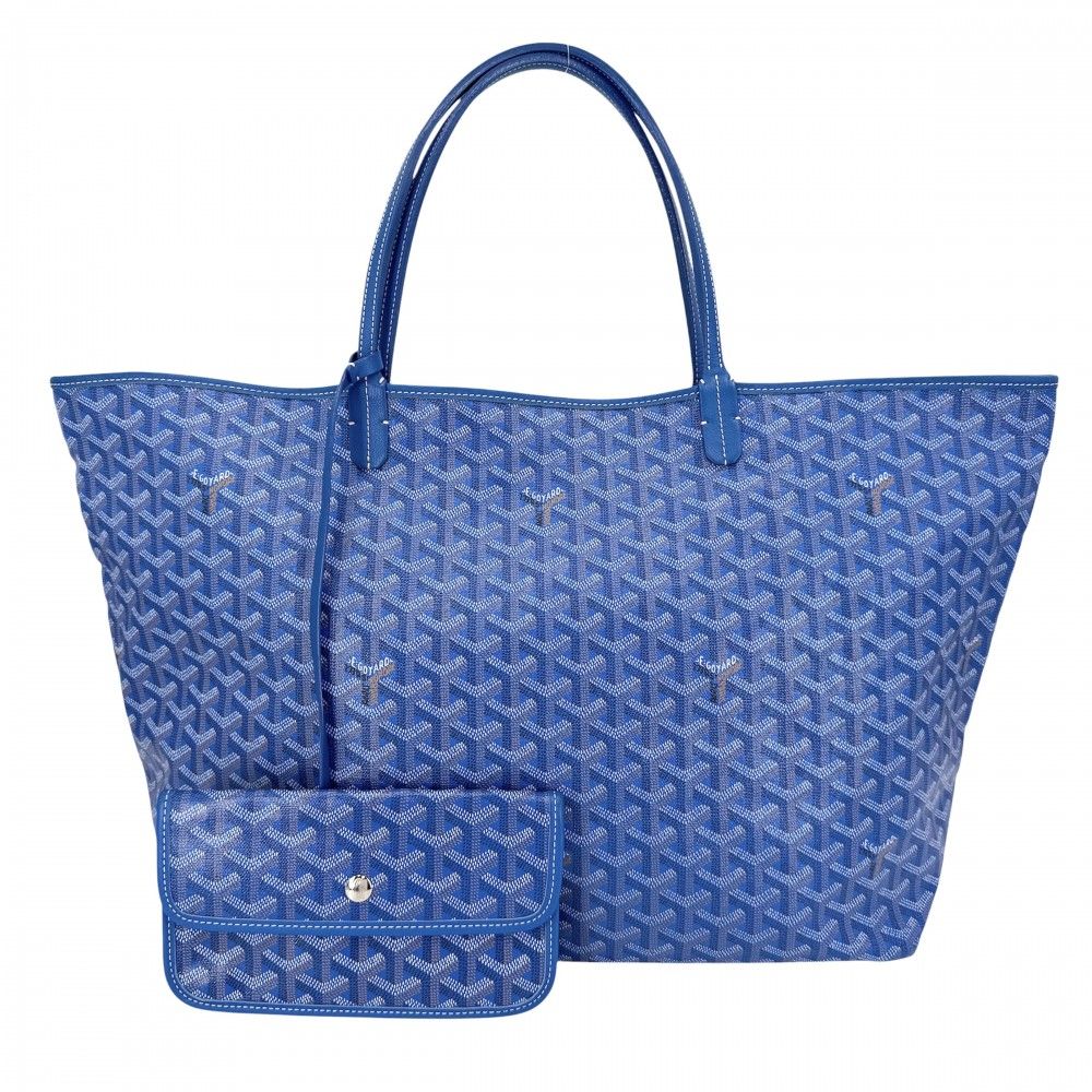 Goyard Tote Saint Louis GM Handbag Shoulder Leather Blue Silver