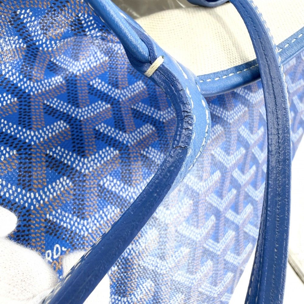 Goyard Tote Saint Louis GM Handbag Shoulder Leather Blue Silver — view 8