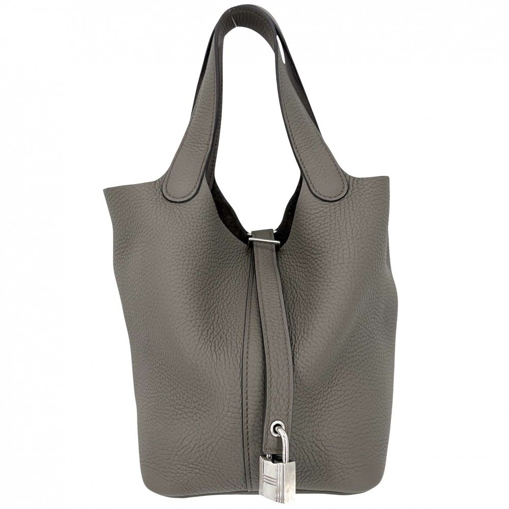 Hermes Handbag Picotin Lock PM Taurillon Clemence Gray Silver