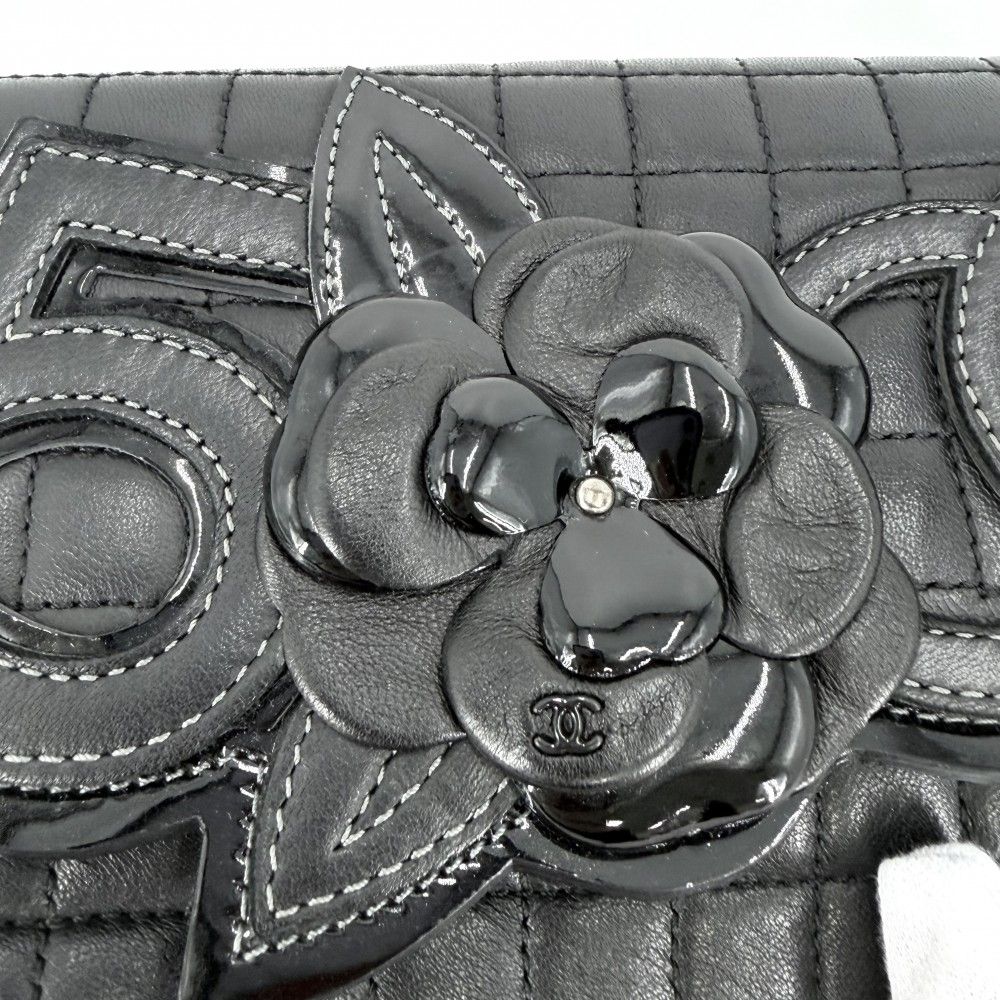 Chanel Shoulder Bag Icon Chocolate Mini Chain CC Logo Camellia Lambskin Black — view 8