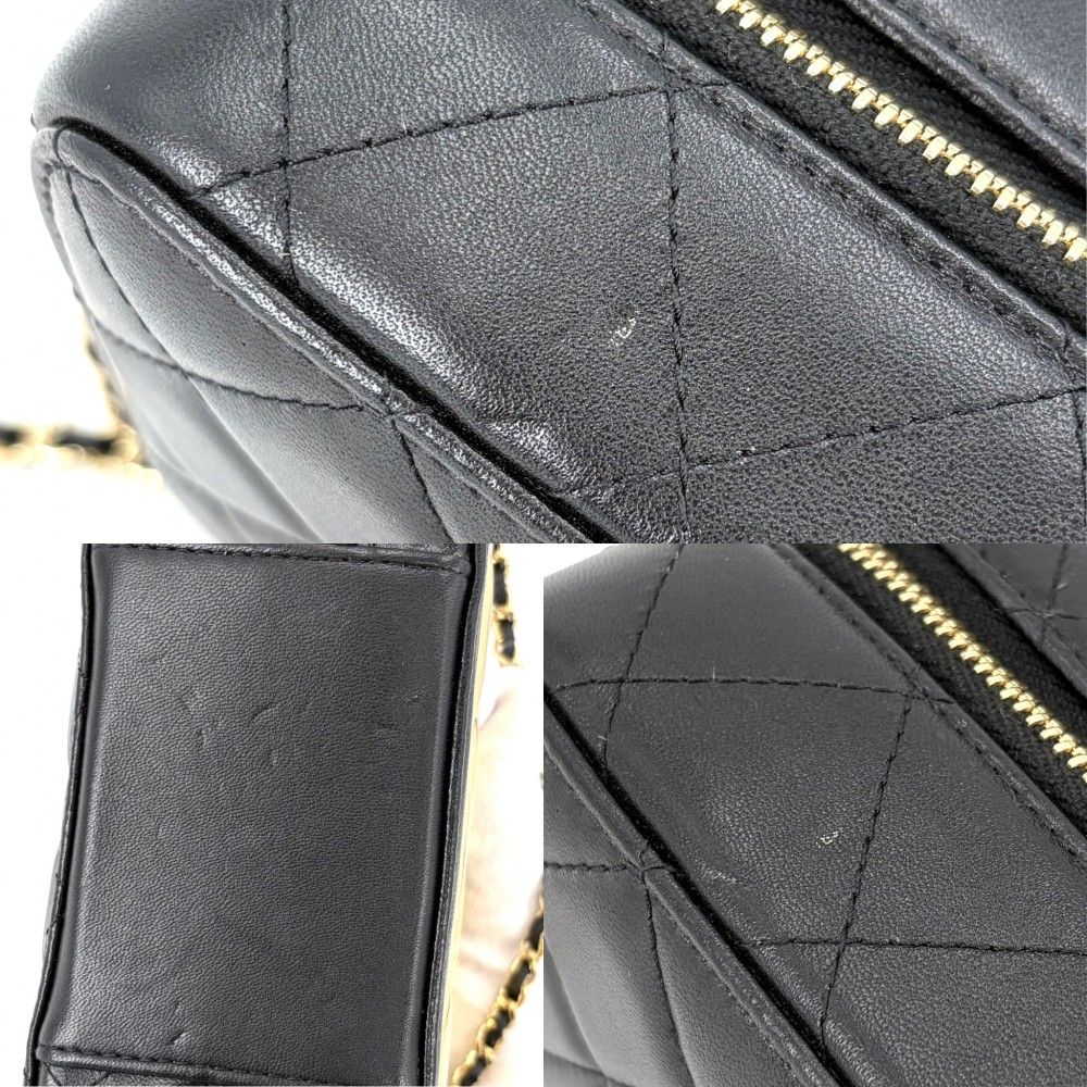 Chanel Shoulder Bag Quilted Chain Vanity Small Lambskin Black Gold — view 8