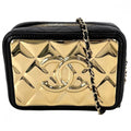 Chanel Shoulder Bag Quilted Chain Vanity Small Lambskin Black Gold