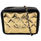 Chanel Shoulder Bag Quilted Chain Vanity Small Lambskin Black Gold