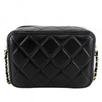 Chanel Shoulder Bag Quilted Chain Vanity Small Lambskin Black Gold — view 2