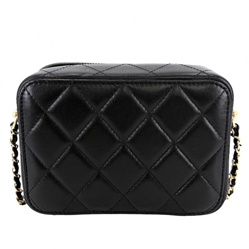 Chanel Shoulder Bag Quilted Chain Vanity Small Lambskin Black Gold — view 2