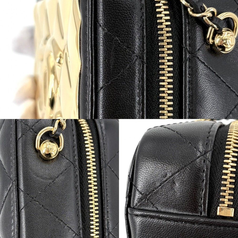 Chanel Shoulder Bag Quilted Chain Vanity Small Lambskin Black Gold — view 7
