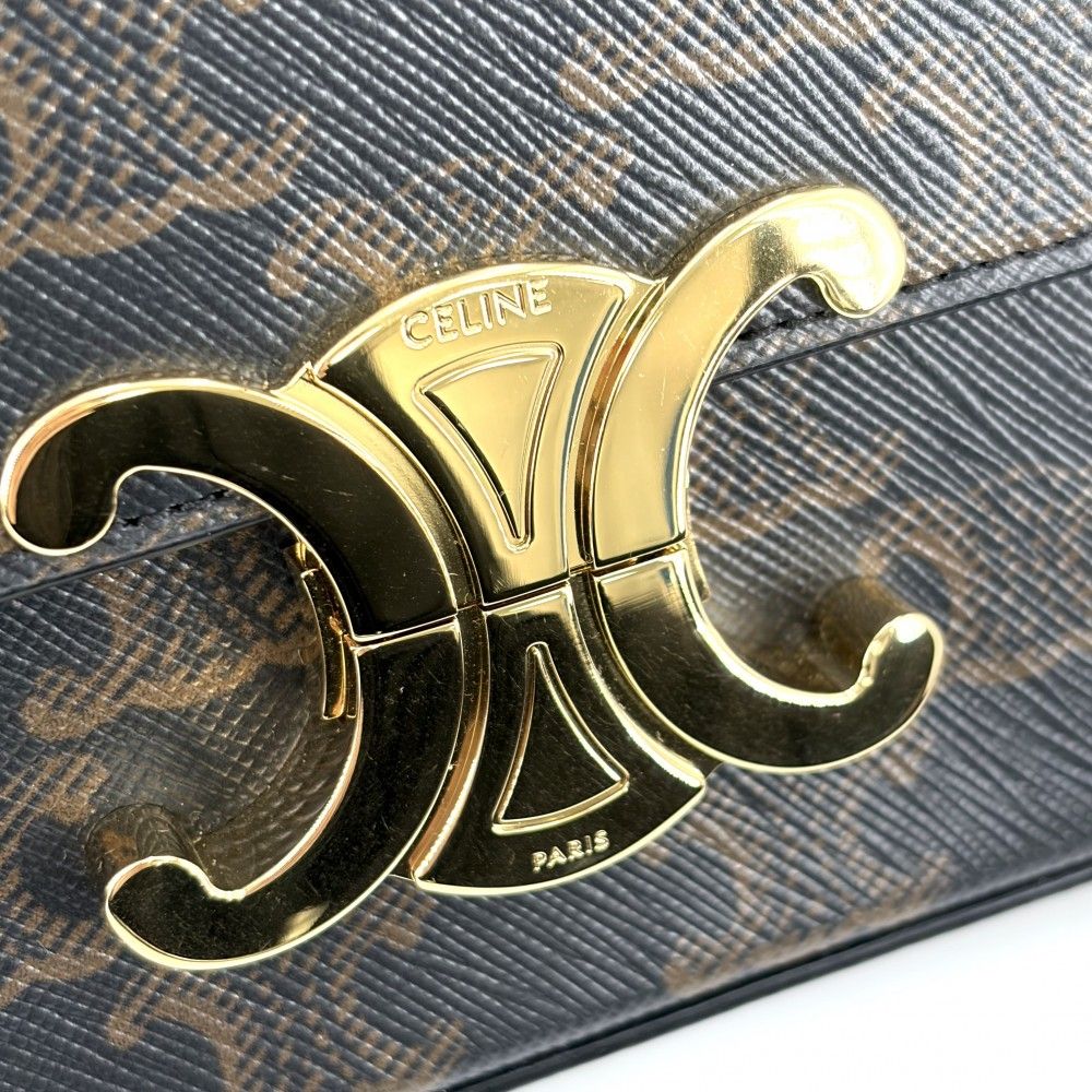 Celine Shoulder Bag Triomphe Claude Canvas Leather Brown Gold — view 7