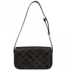 Celine Shoulder Bag Triomphe Claude Canvas Leather Brown Gold — view 2