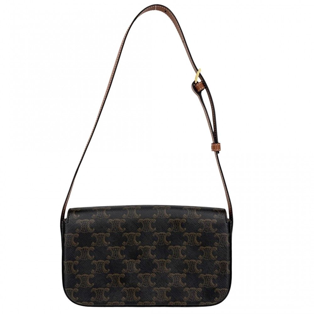 Celine Shoulder Bag Triomphe Claude Canvas Leather Brown Gold — view 2