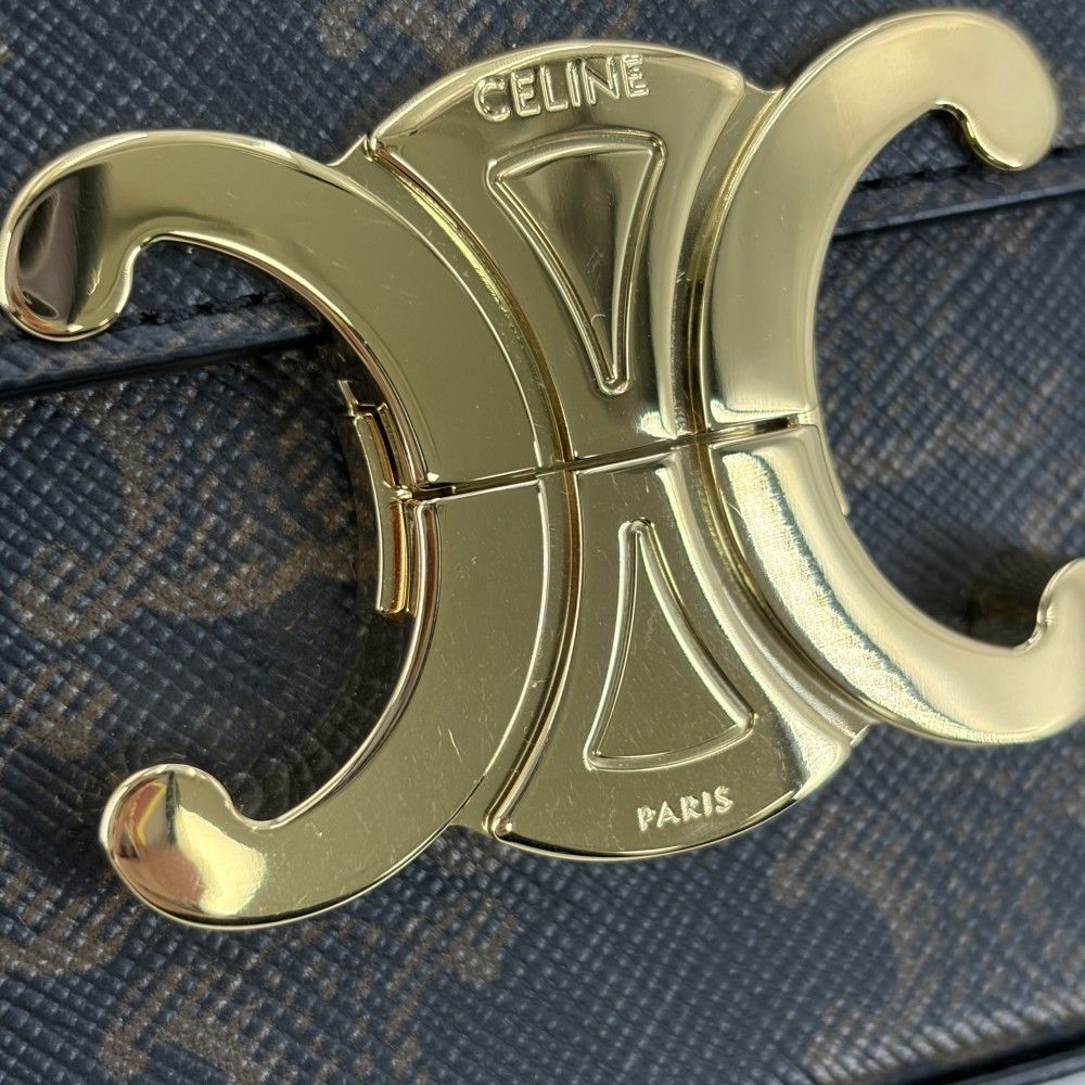 Celine Shoulder Bag Triomphe Claude Canvas Leather Brown Gold — view 8
