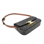 Celine Shoulder Bag Triomphe Claude Canvas Leather Brown Gold — view 3