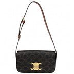 Celine Shoulder Bag Triomphe Claude Canvas Leather Brown Gold