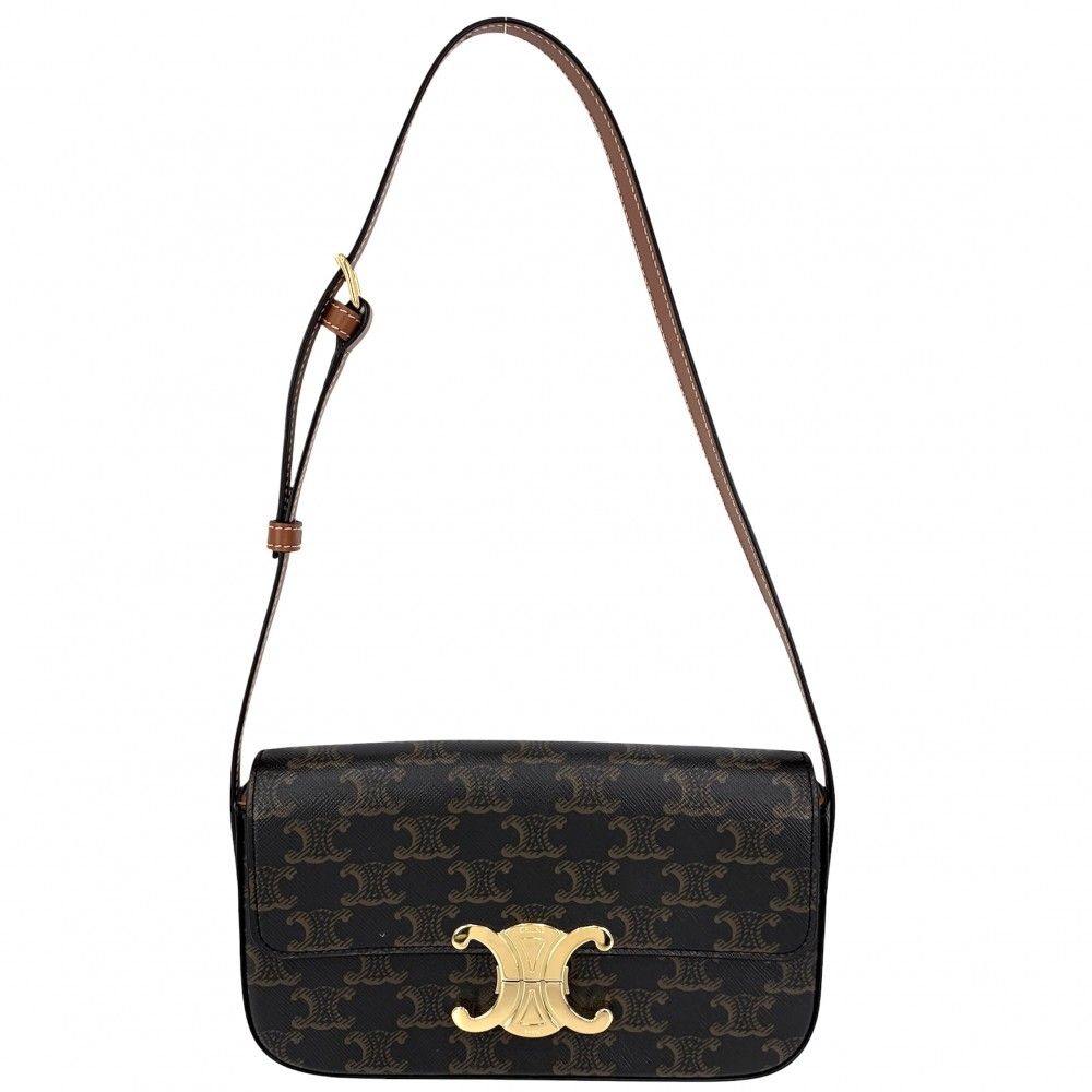 Celine Shoulder Bag Triomphe Claude Canvas Leather Brown Gold