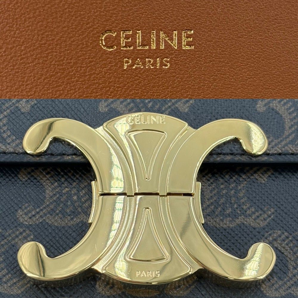 Celine Shoulder Bag Triomphe Claude Canvas Leather Brown Gold — view 5