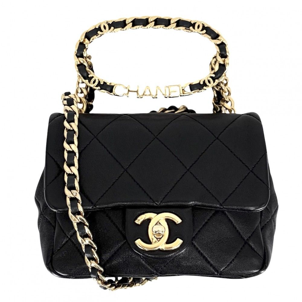 Chanel Shoulder Bag Mini Quilted Chain Turnlock Crossbody Mini Top Handle CC — view 2