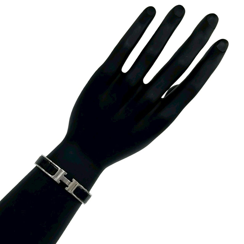 Hermes Click Bangle Enamel Palladium Plated Bracelet Silver Black — view 2