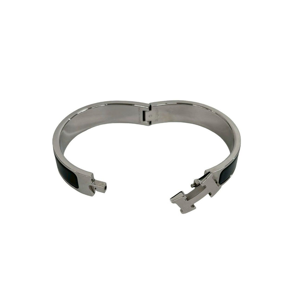 Hermes Click Bangle Enamel Palladium Plated Bracelet Silver Black — view 4