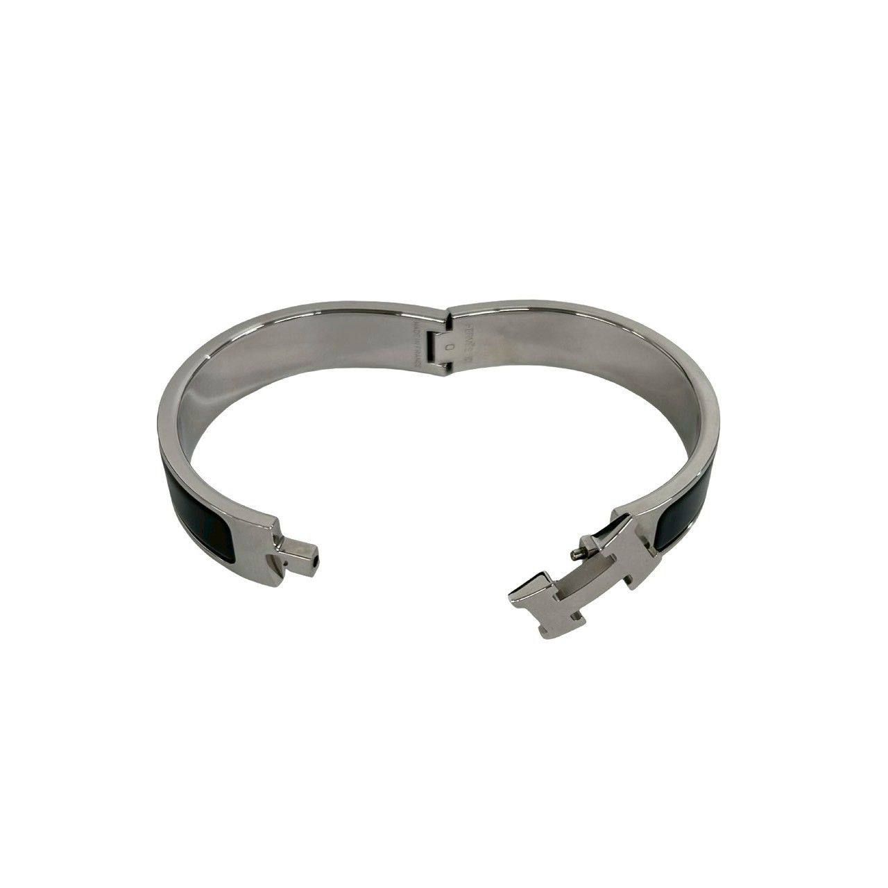 Hermes Click Bangle Enamel Palladium Plated Bracelet Silver Black — view 4