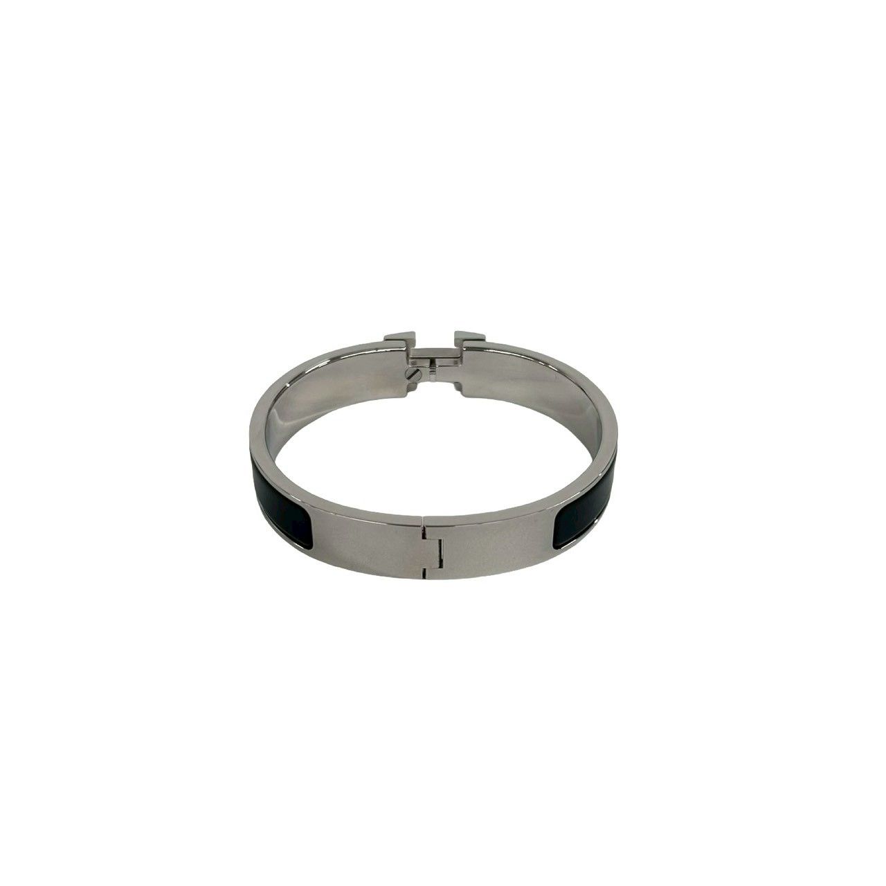 Hermes Click Bangle Enamel Palladium Plated Bracelet Silver Black — view 7