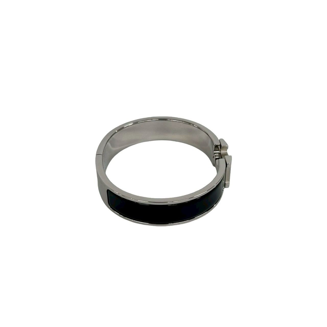 Hermes Click Bangle Enamel Palladium Plated Bracelet Silver Black — view 6