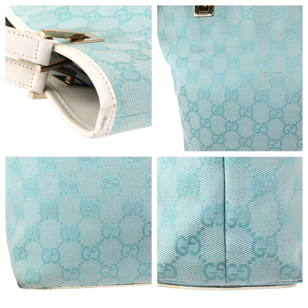 Gucci Light Blue White Gold GG Canvas Leather 002 Tote Shoulder — view 5