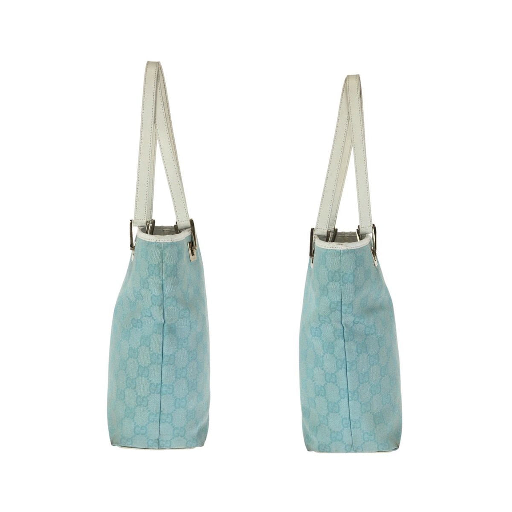 Gucci Light Blue White Gold GG Canvas Leather 002 Tote Shoulder — view 8
