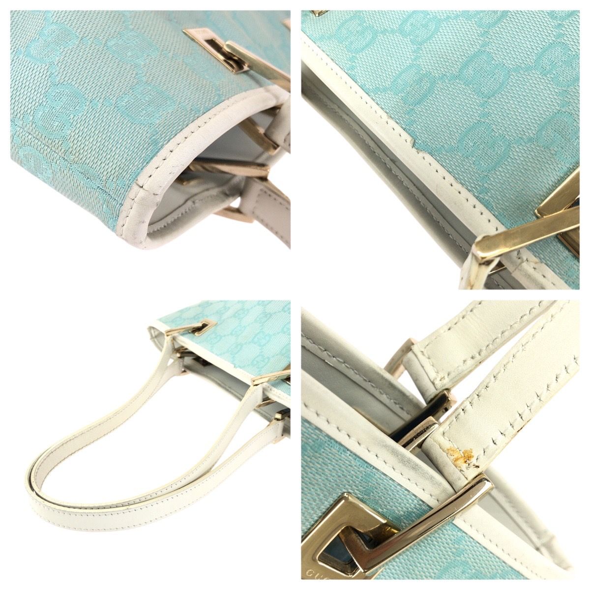 Gucci Light Blue White Gold GG Canvas Leather 002 Tote Shoulder — view 6