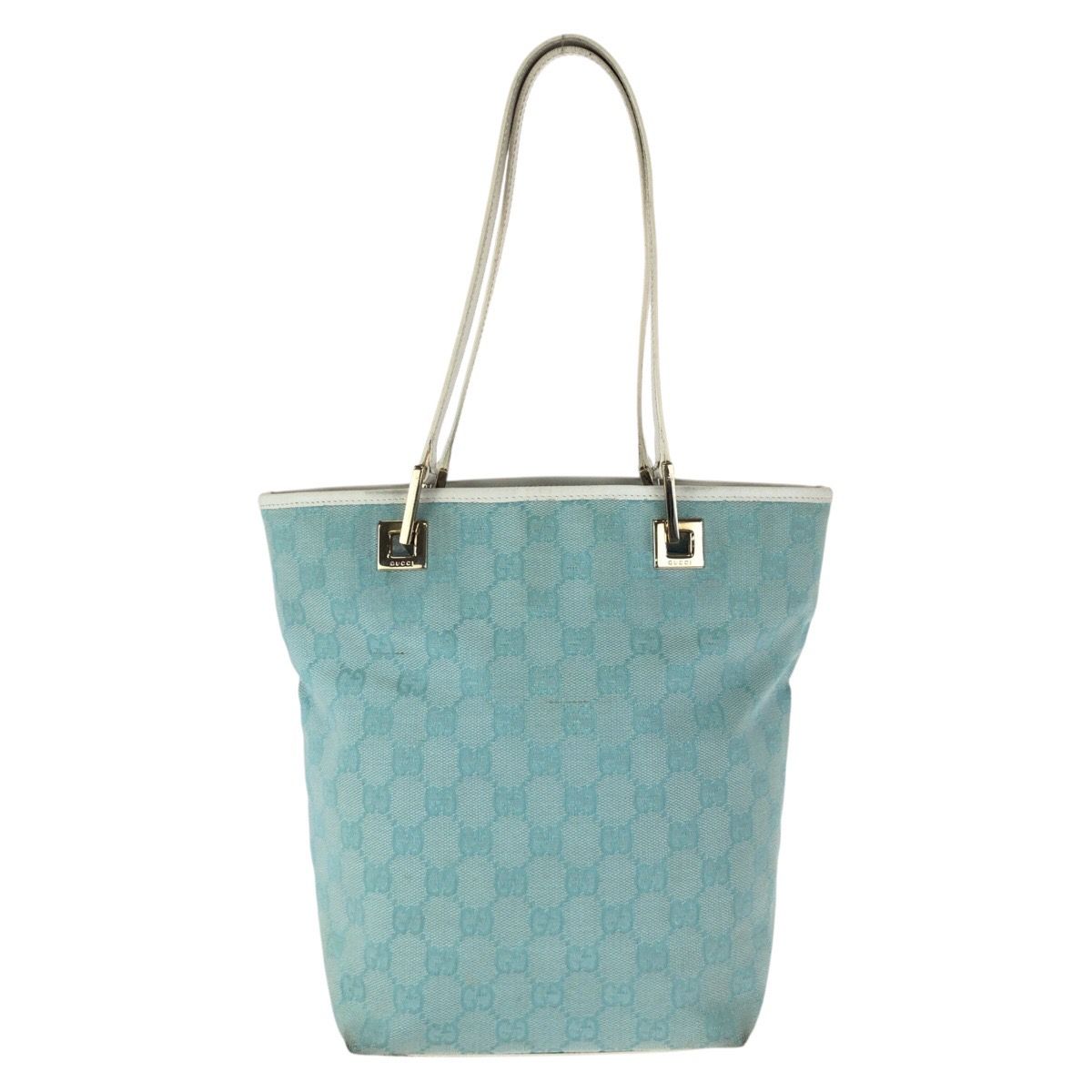 Gucci Light Blue White Gold GG Canvas Leather 002 Tote Shoulder