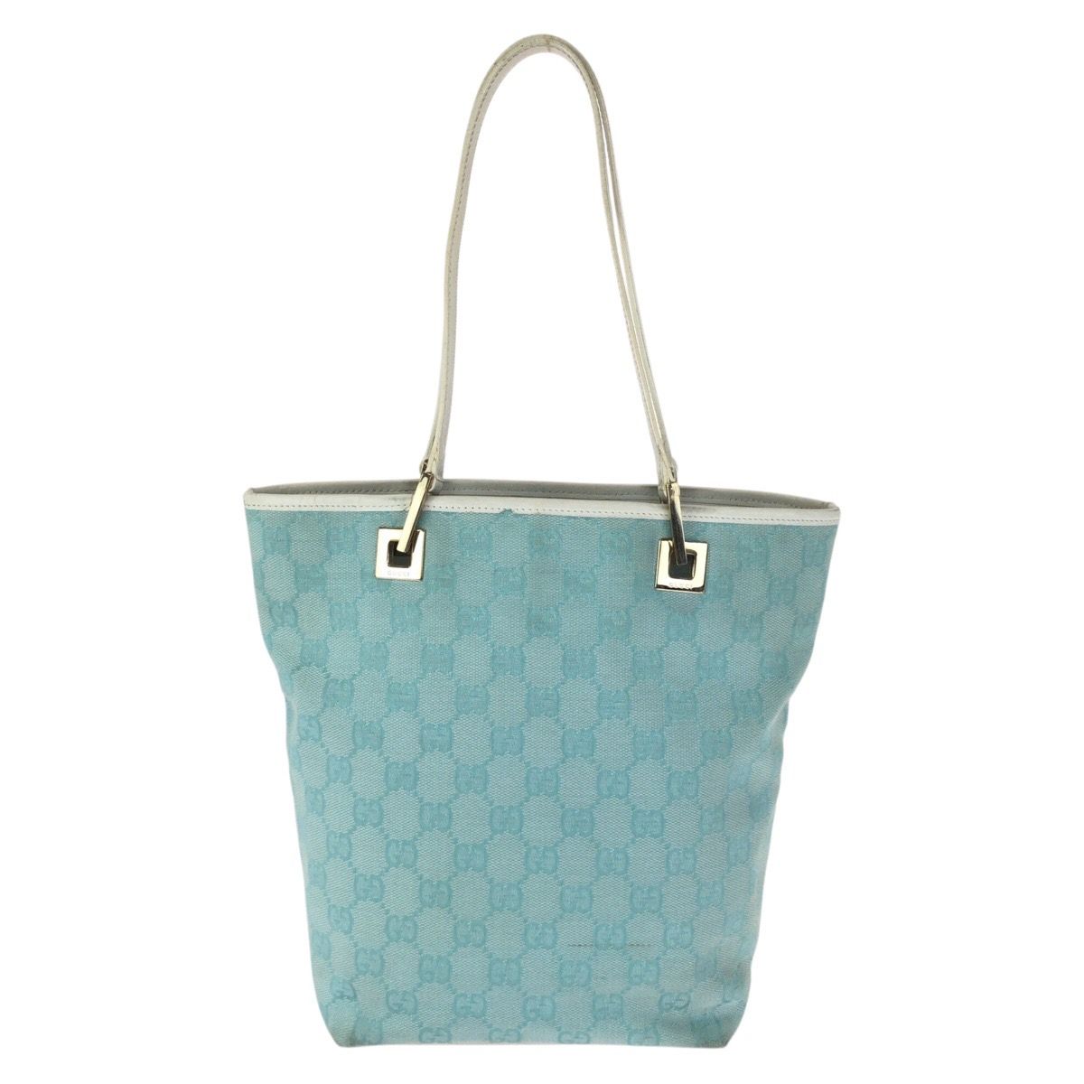 Gucci Light Blue White Gold GG Canvas Leather 002 Tote Shoulder — view 2