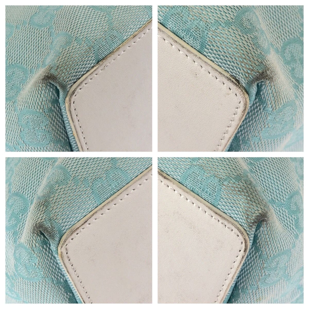 Gucci Light Blue White Gold GG Canvas Leather 002 Tote Shoulder — view 3