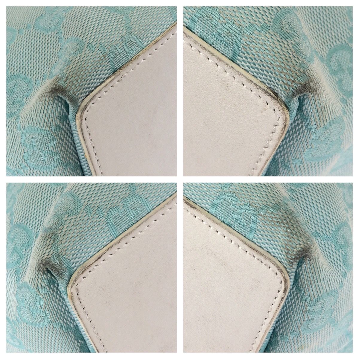 Gucci Light Blue White Gold GG Canvas Leather 002 Tote Shoulder — view 3
