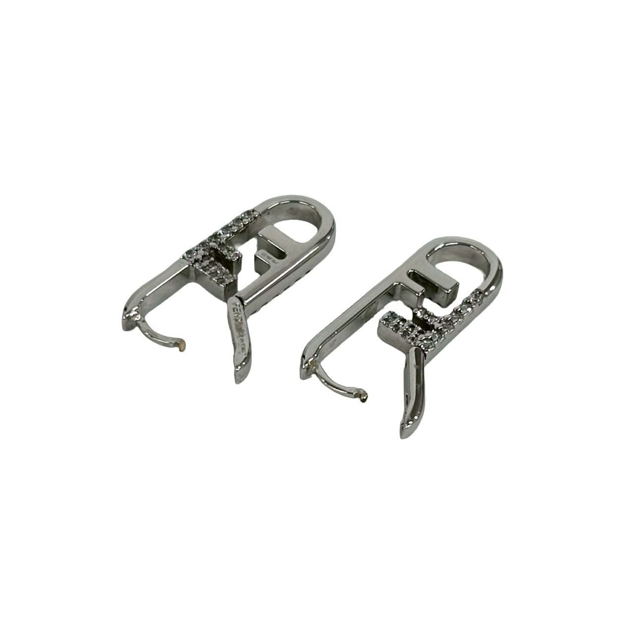 Fendi O-lock Earrings FF Logo Motif Crystal Plated Silver — view 4