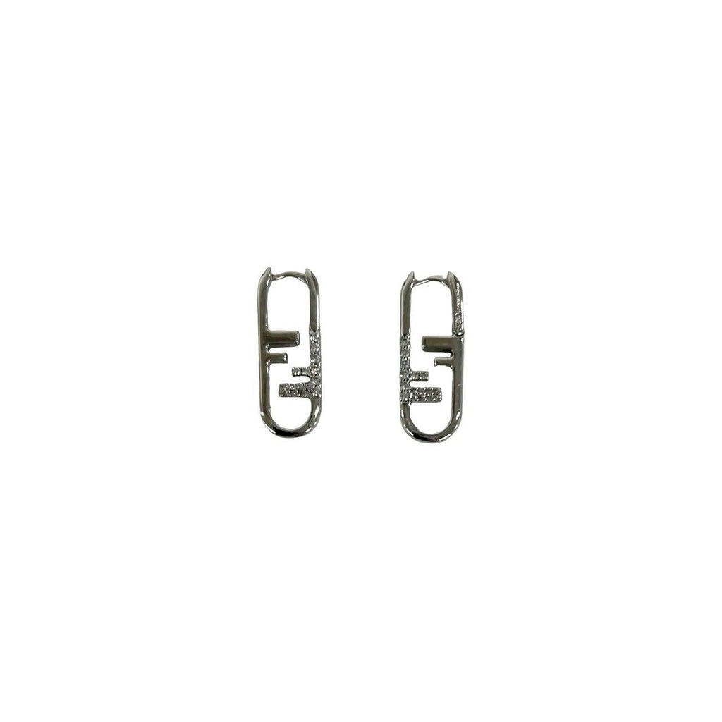 Fendi O-lock Earrings FF Logo Motif Crystal Plated Silver — view 7