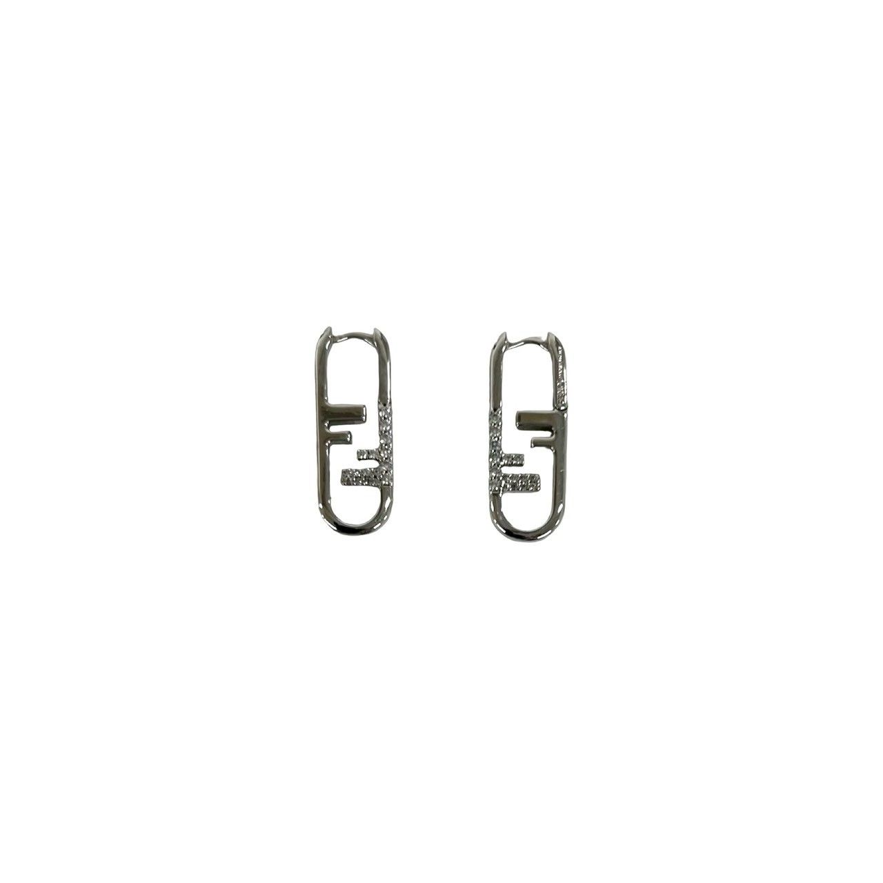 Fendi O-lock Earrings FF Logo Motif Crystal Plated Silver — view 7