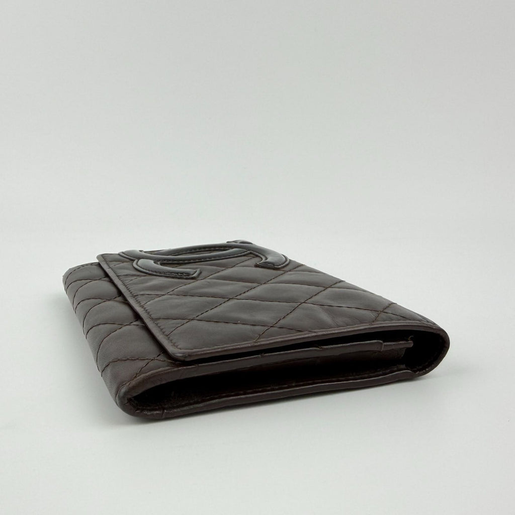Chanel Cambon Line CC Logo Wallet Leather Dark Brown Orange Vintage — view 4