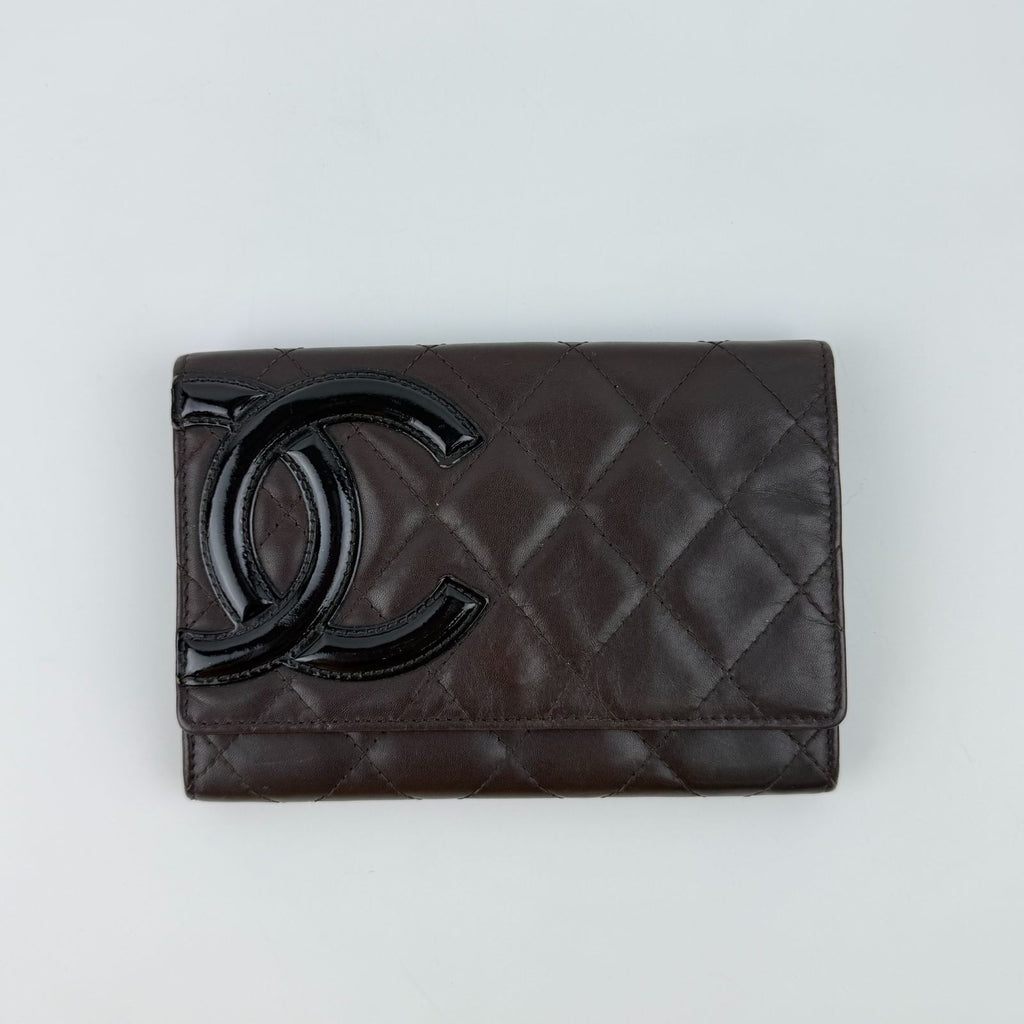 Chanel Cambon Line CC Logo Wallet Leather Dark Brown Orange Vintage
