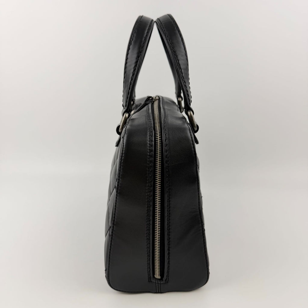 Chanel CC Logo Quilted Boston Handbag Leather Black Silver Vintage — view 4