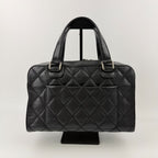 Chanel CC Logo Quilted Boston Handbag Leather Black Silver Vintage — view 3