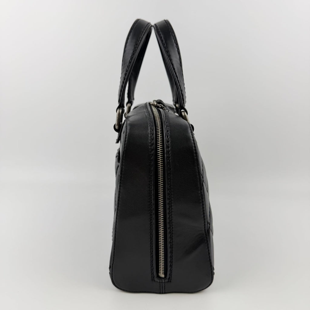 Chanel CC Logo Quilted Boston Handbag Leather Black Silver Vintage — view 5